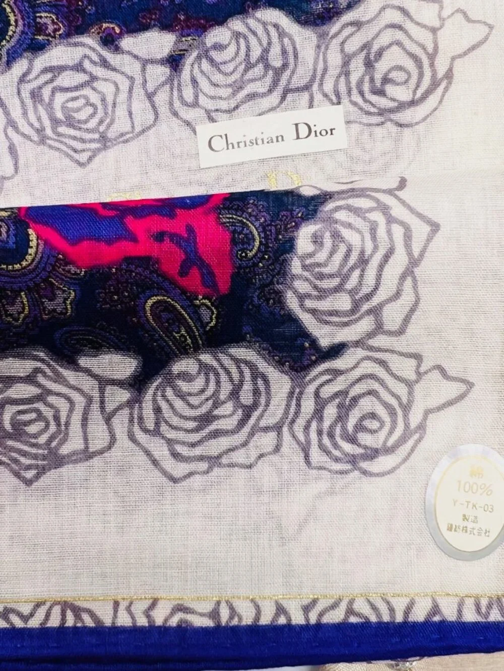 2) New Christian Dior & YSL Mini Scarf/Neck-kerchief Cott 18.5" Red Blue (19 - Picture 15 of 16